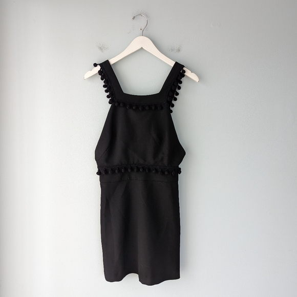 NWT Zara Black Pinafore Mini Dress w/Pompom Trim - Picture 9 of 14